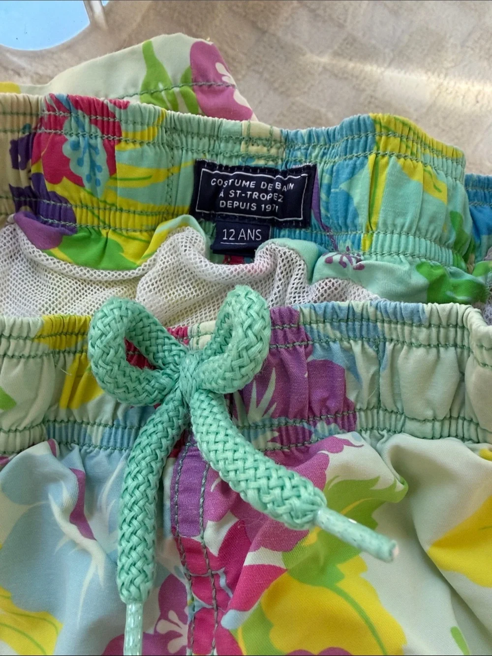 12 Boys' Floral Drawstring Swim Shorts - Mint Green
